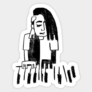 Girl playing piano keyboard Sticker